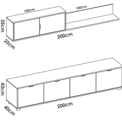 Parete attrezzata 200x200h cm moderna bianco rovere Boxy
