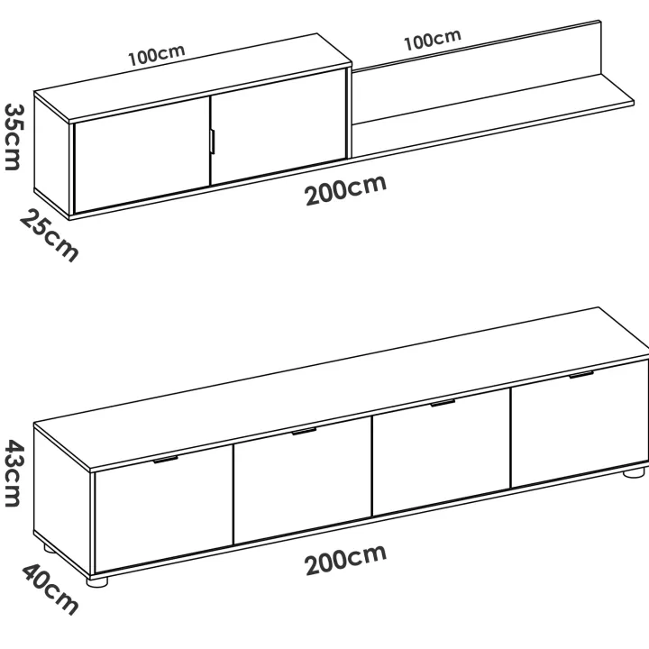 Parete attrezzata 200x200h cm moderna bianco rovere Boxy