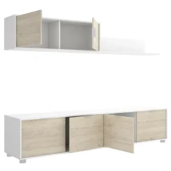 Parete attrezzata 200x200h cm moderna bianco rovere Boxy