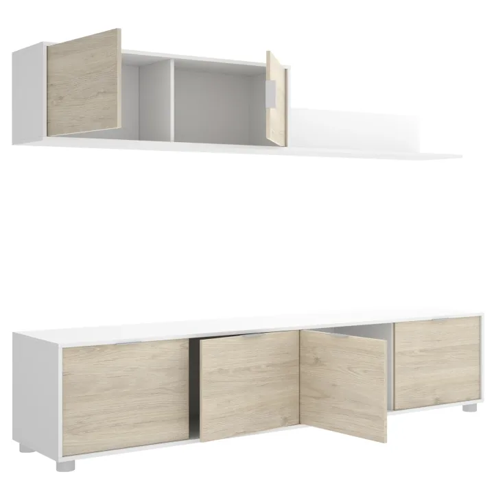 Parete attrezzata 200x200h cm moderna bianco rovere Boxy