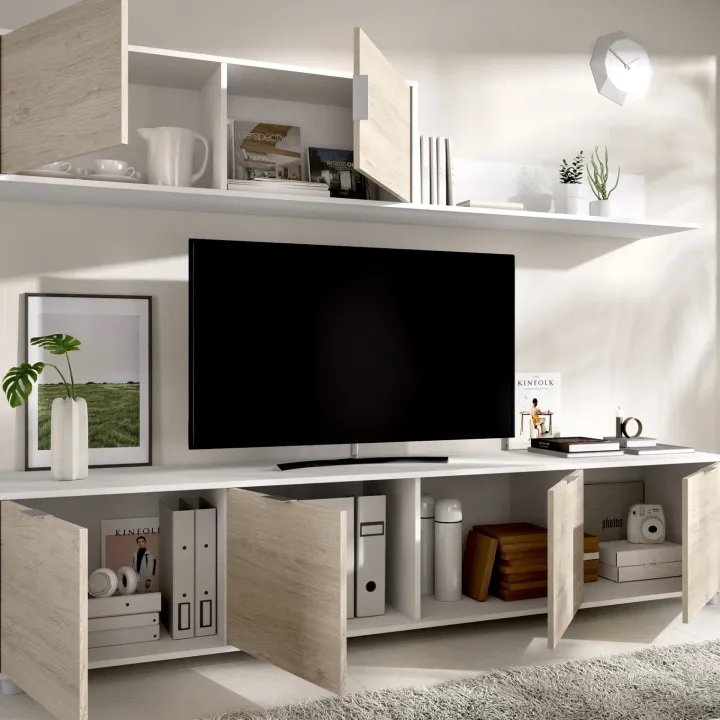 Parete attrezzata 200x200h cm moderna bianco rovere Boxy