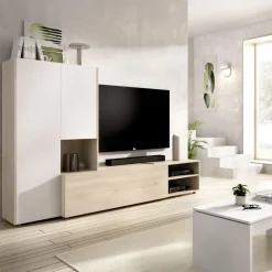 Parete attrezzata 227x141h cm moderna bianco rovere Fold