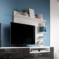 Parete attrezzata 288x170h cm nera camino bioetanolo Olympo