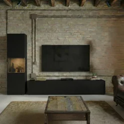 Parete attrezzata 226x140h cm nero rovere Fusion 1