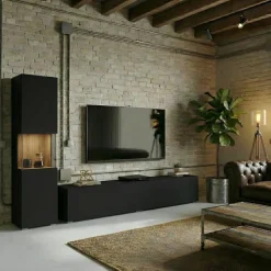 Parete attrezzata 226x140h cm nero rovere Fusion 1