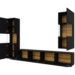 Parete attrezzata 226x140h cm nero rovere Fusion 2