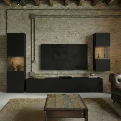 Parete attrezzata 226x140h cm nero rovere Fusion 2