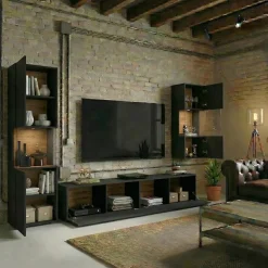 Parete attrezzata 226x140h cm nero rovere Fusion 2
