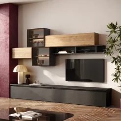 Parete attrezzata 276x200h cm ossido rovere chiaro Sunset 1027
