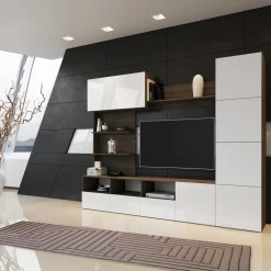 Parete attrezzata 230x184h cm porta tv soggiorno bianco noce Clyton Gihome®