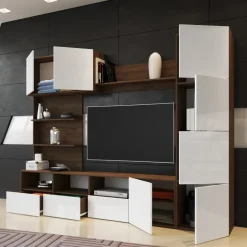 Parete attrezzata 230x184h cm porta tv soggiorno bianco noce Clyton Gihome®