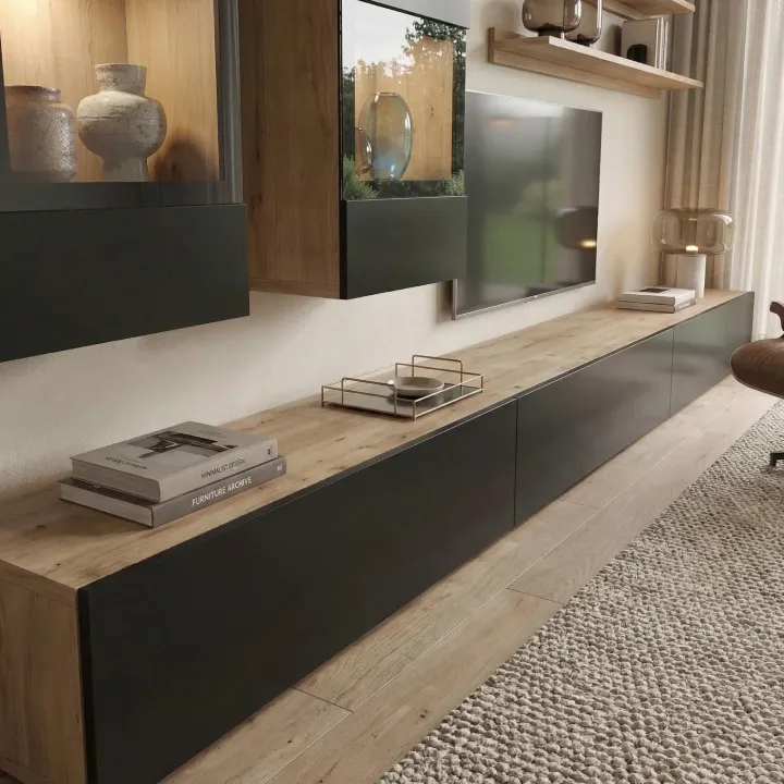 Parete attrezzata 270x176h cm rovere rustico nero Emotion Gihome®