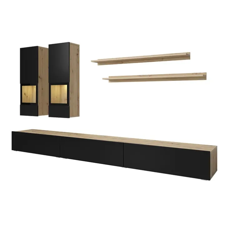 Parete attrezzata 270x176h cm rovere rustico nero Emotion Gihome®