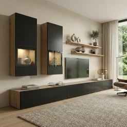 Parete attrezzata 270x176h cm rovere rustico nero Emotion Gihome®