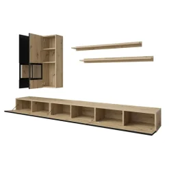 Parete attrezzata 270x176h cm rovere rustico nero Emotion Gihome®