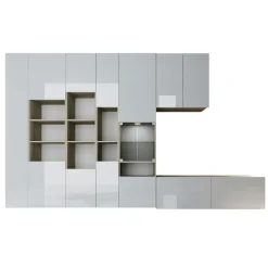 Parete attrezzata 340x205h cm rovere bianco lucido con led Shanti