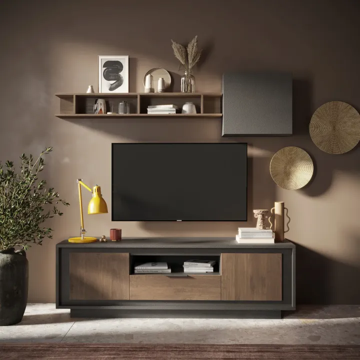 Parete attrezzata 180x200h cm rovere scuro antracite Deluxe