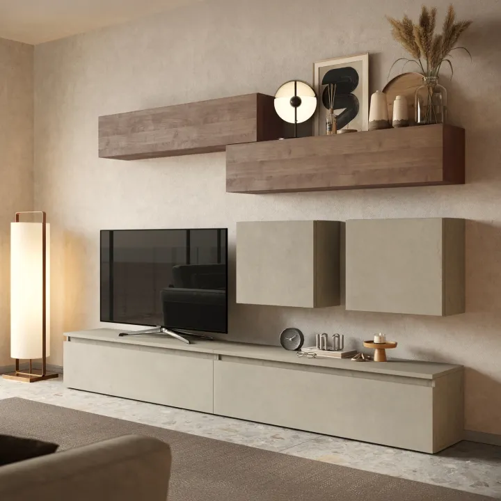 Parete attrezzata 276x190h cm rovere scuro tortora Sunset 1