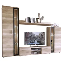 Parete attrezzata 256x182h cm rovere country grigio nero Newcastle