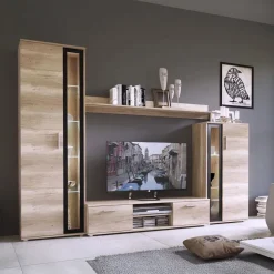 Parete attrezzata 256x182h cm rovere country grigio nero Newcastle