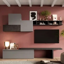 Parete attrezzata 276x200h cm salvaspazio grigio scuro antracite Sunset 15