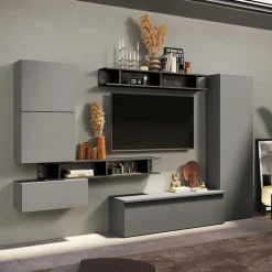 Parete attrezzata 295x186h cm salvaspazio moderna grigio antracite Sunset 38