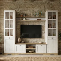 Parete attrezzata 234x181h cm shabby soggiorno bianco opaco Loira