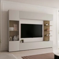Parete attrezzata 250x187h cm soggiorno beige cashmere rovere Gracia