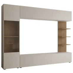 Parete attrezzata 250x187h cm soggiorno beige cashmere rovere Gracia