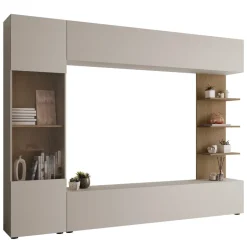 Parete attrezzata 250x187h cm soggiorno beige cashmere rovere Gracia