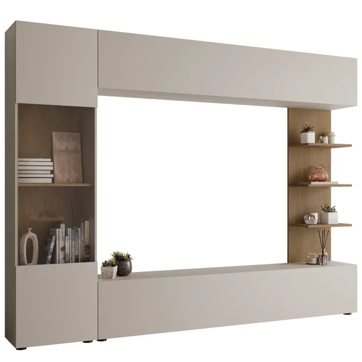 Parete attrezzata 250x187h cm soggiorno beige cashmere rovere Gracia