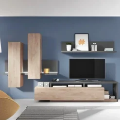 Parete attrezzata 219x205h cm soggiorno rovere antracite Megan Gihome®
