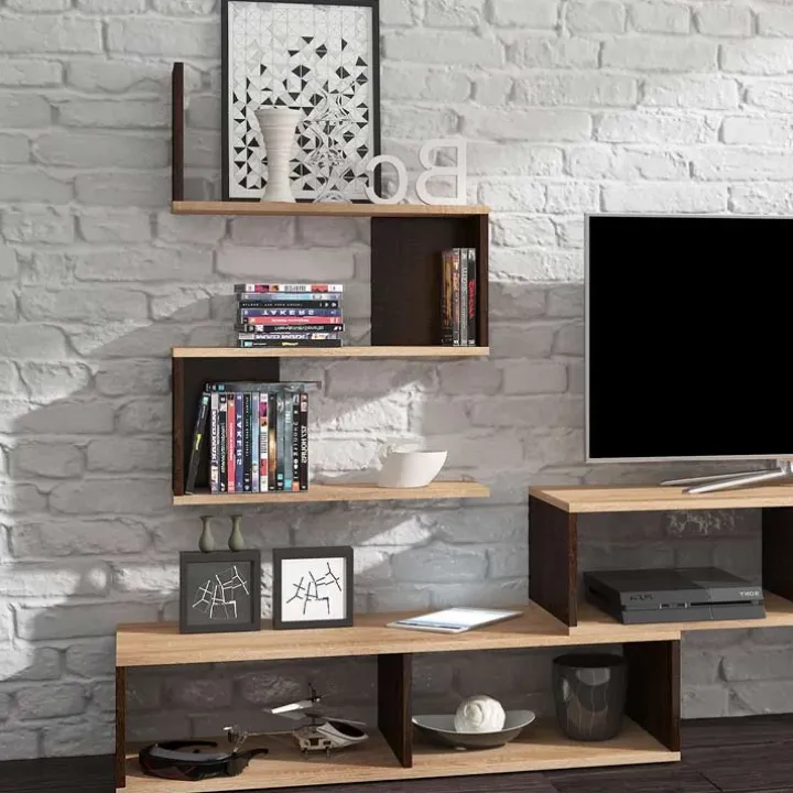 Parete attrezzata 180x165h cm soggiorno rovere chiaro e scuro Jessica