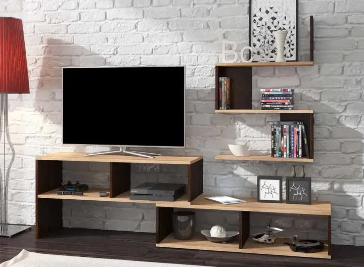 Parete attrezzata 180x165h cm soggiorno rovere chiaro e scuro Jessica