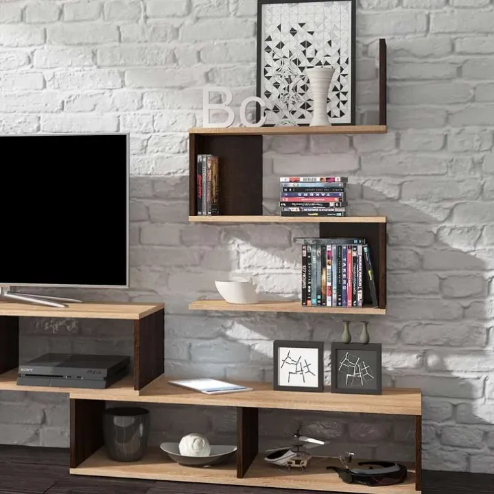 Parete attrezzata 180x165h cm soggiorno rovere chiaro e scuro Jessica