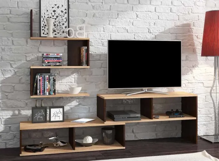 Parete attrezzata 180x165h cm soggiorno rovere chiaro e scuro Jessica