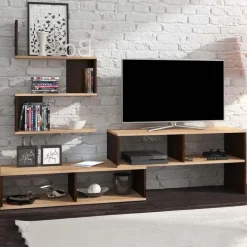 Parete attrezzata 180x165h cm soggiorno rovere chiaro e scuro Jessica