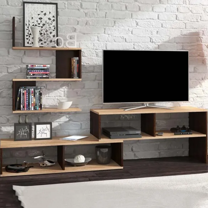 Parete attrezzata 180x165h cm soggiorno rovere chiaro e scuro Jessica