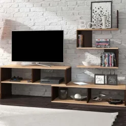 Parete attrezzata 180x165h cm soggiorno rovere chiaro e scuro Jessica