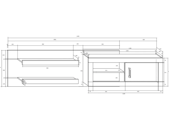 Parete attrezzata 240x210h cm soggiorno bianco opaco nero lucido Susan Gihome®