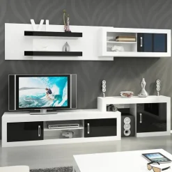 Parete attrezzata 240x210h cm soggiorno bianco opaco nero lucido Susan Gihome®