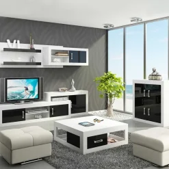 Parete attrezzata 240x210h cm soggiorno bianco opaco nero lucido Susan Gihome®