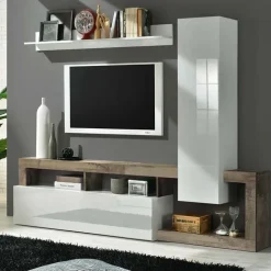 Parete attrezzata 219x200h cm soggiorno bianco lucido pero Invictus 2