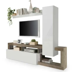 Parete attrezzata 219x200h cm soggiorno bianco lucido pero Invictus 2
