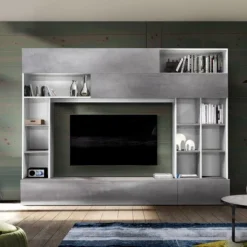 Parete attrezzata 277x211h cm soggiorno bianco cemento Illuminum