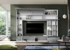 Parete attrezzata 277x211h cm soggiorno bianco cemento Illuminum
