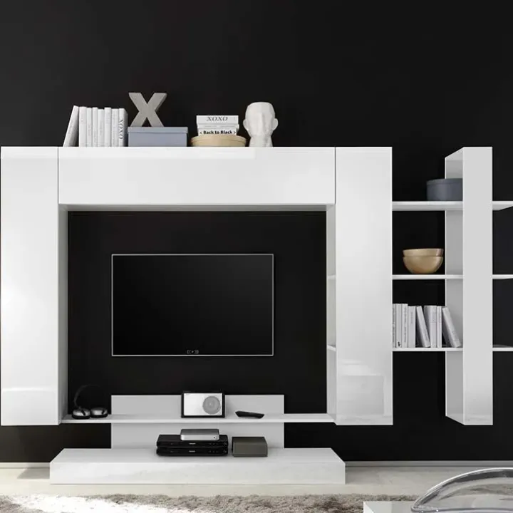 Parete attrezzata 259x175h cm soggiorno bianco lucido Steppi 4