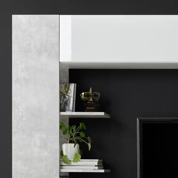 Parete attrezzata 257x187h cm soggiorno bianco lucido cemento Steppi 3