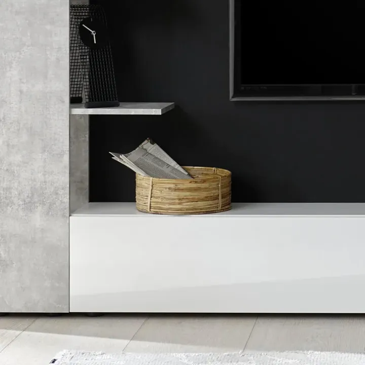 Parete attrezzata 257x187h cm soggiorno bianco lucido cemento Steppi 3
