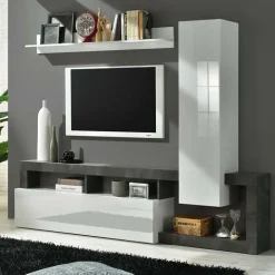 Parete attrezzata 219x200h cm soggiorno bianco lucido ossido Invictus 2